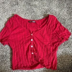 SHEIN Cherry Buttoned Ribbed Crop Top